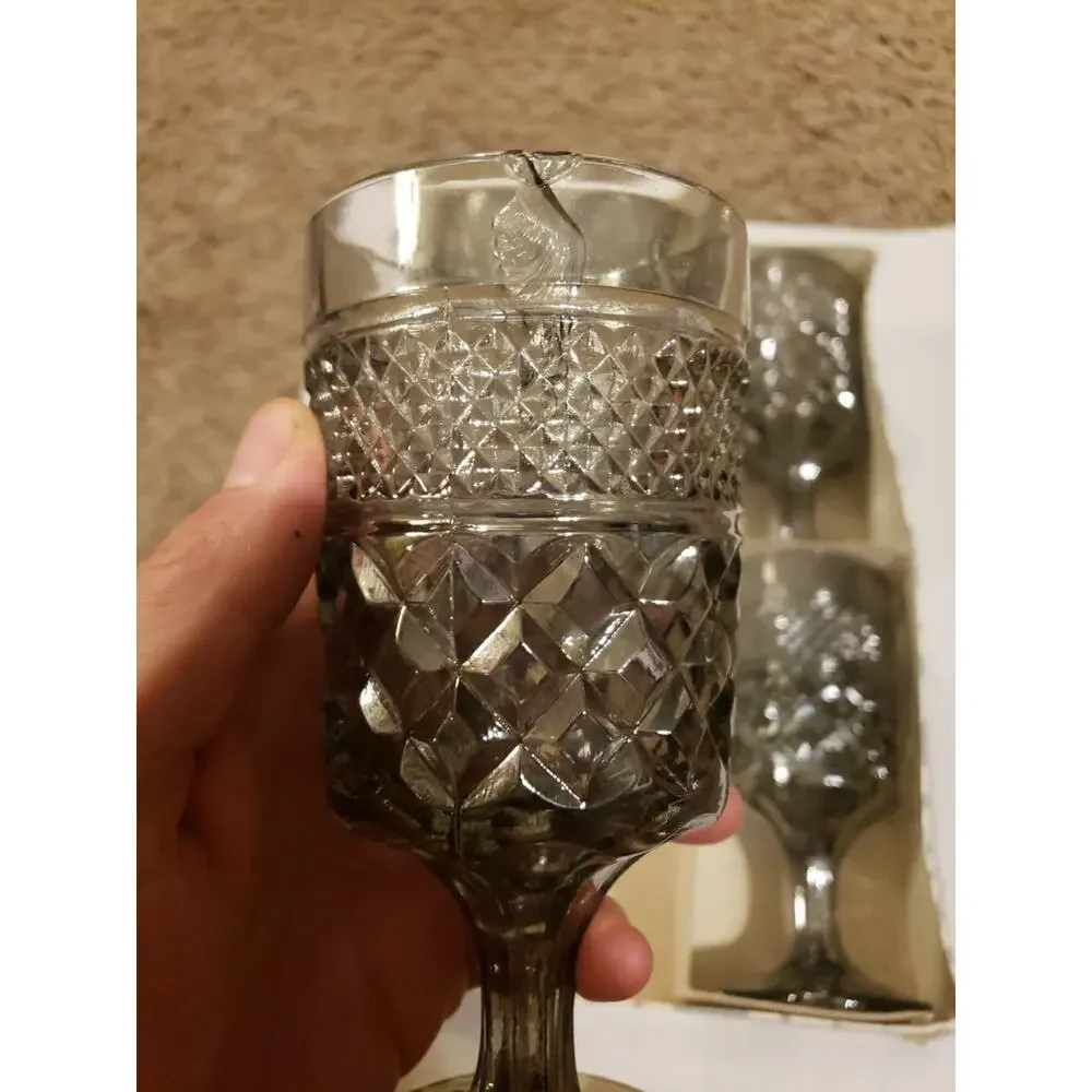 5 Vintage Anchor Hocking Wexford Pattern Cordial Glasses Wine Mist Smoke Color